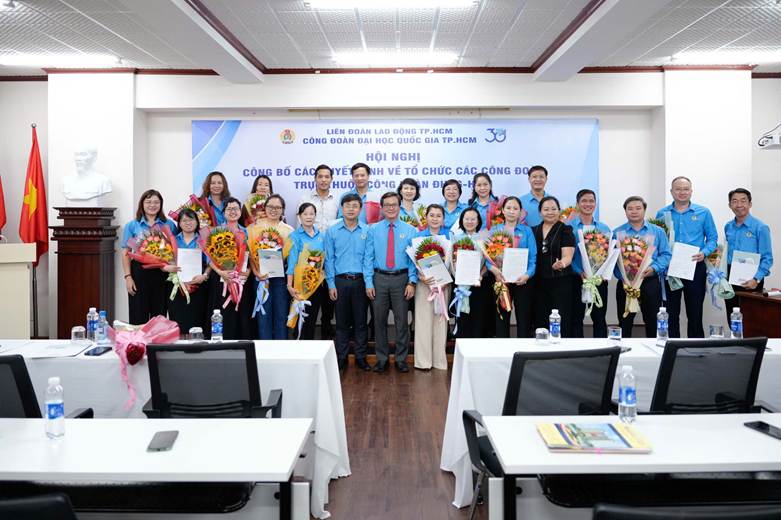 Toàn thể lãnh đạo Công đoàn các đơn vị chụp hình lưu niệm tại Hội nghị